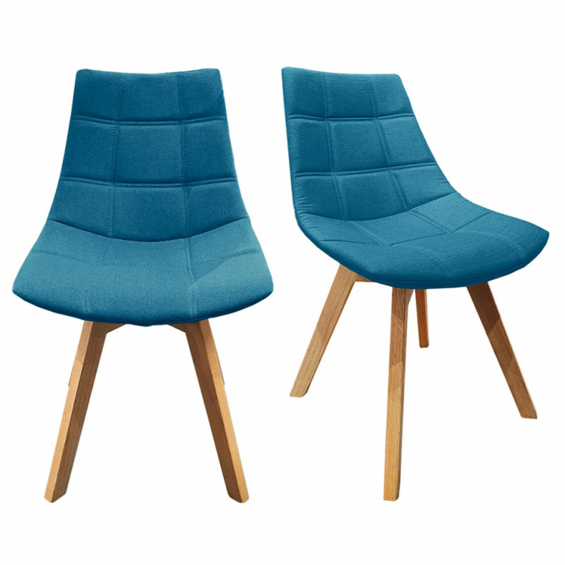 Meubletmoi - Lot de 2 chaises en tissu bleu surpiqué avec piètement chêne - BETI - Chaises