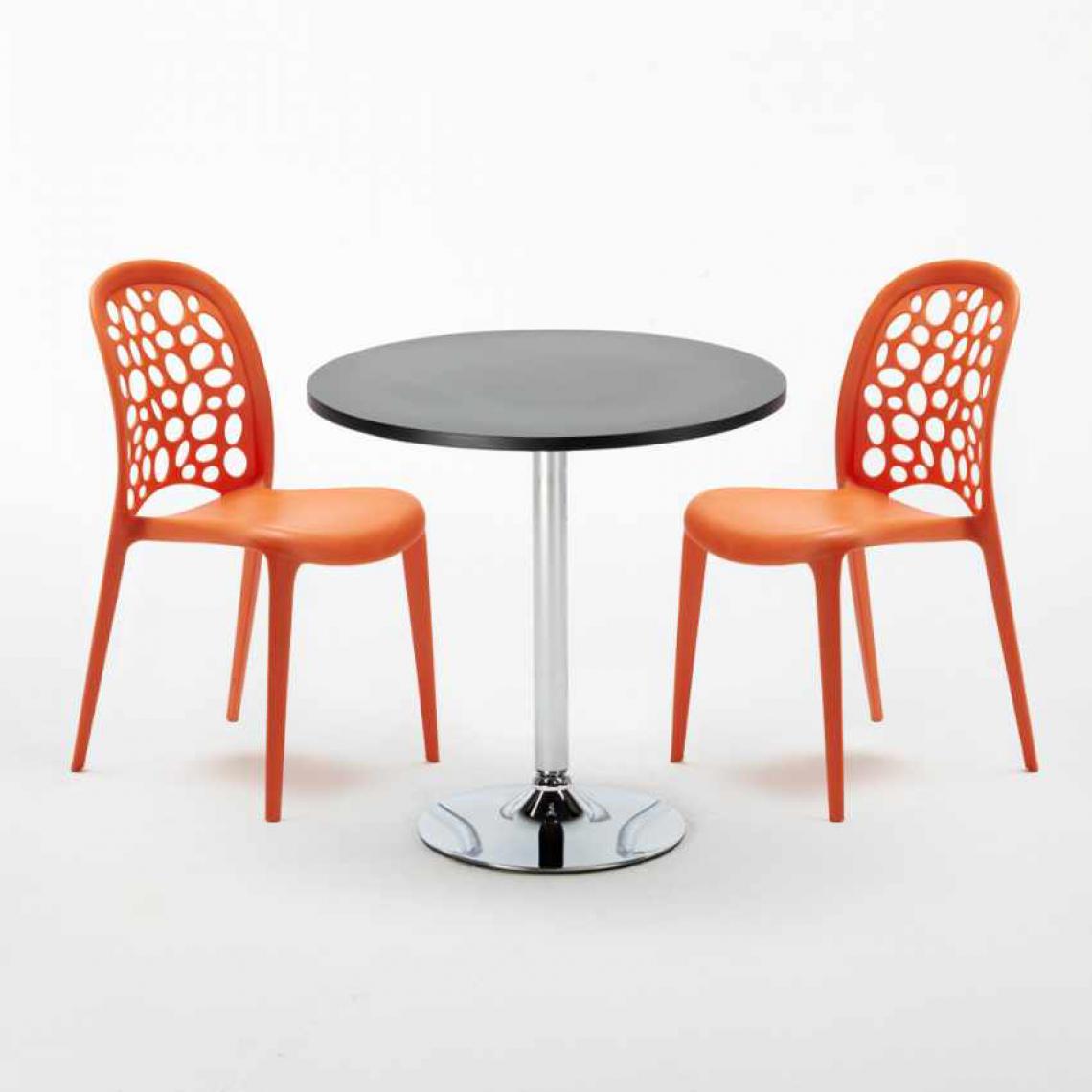 Ahd Amazing Home Design - Table Ronde Noire 70x70cm Avec 2 Chaises Colorées Set Intérieur Bar Café WEDDING Cosmopolitan, Couleur: Orange - Tables à manger