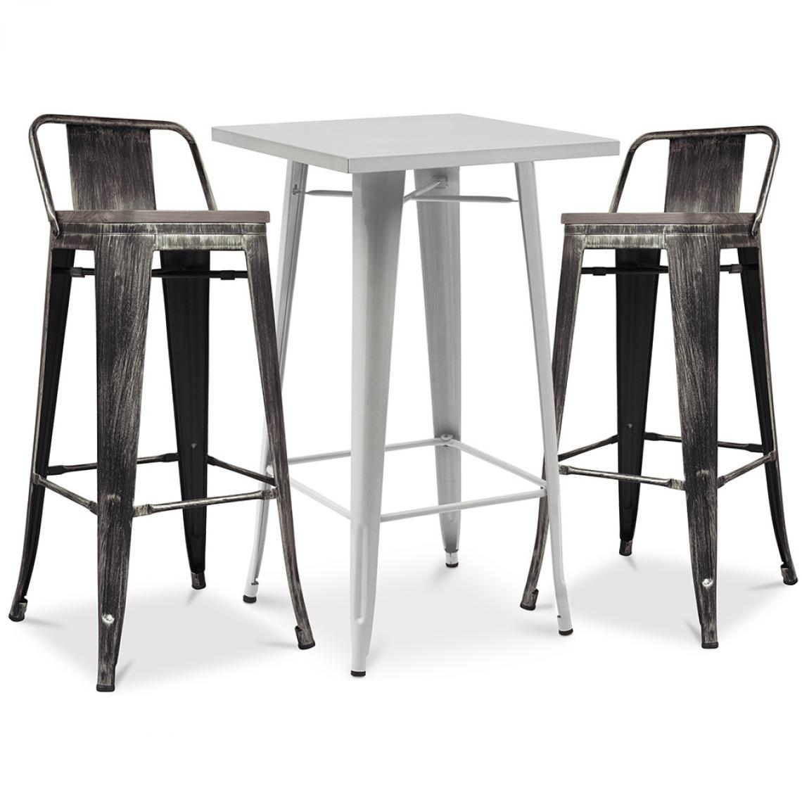 Iconik Interior - Table de bar argentée + 2 tabourets de bar en acier mat Ensemble Bistrot Stylix Design industriel - Nouvelle édition Bronze - Chaises