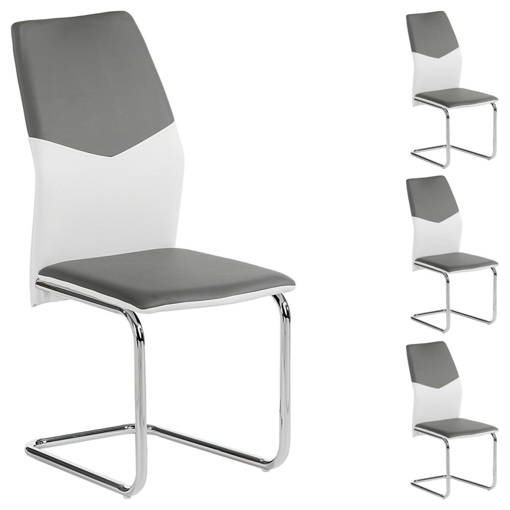 Idimex - Lot de 4 chaises LEONA, en synthétique blanc et gris - Chaises