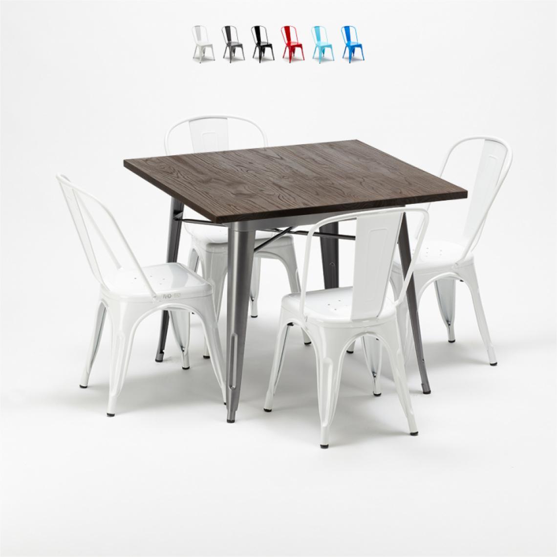 Ahd Amazing Home Design - Ensemble table carrée et chaises en métal design Tolix industrial Jamaica, Couleur: Blanc - Tables à manger