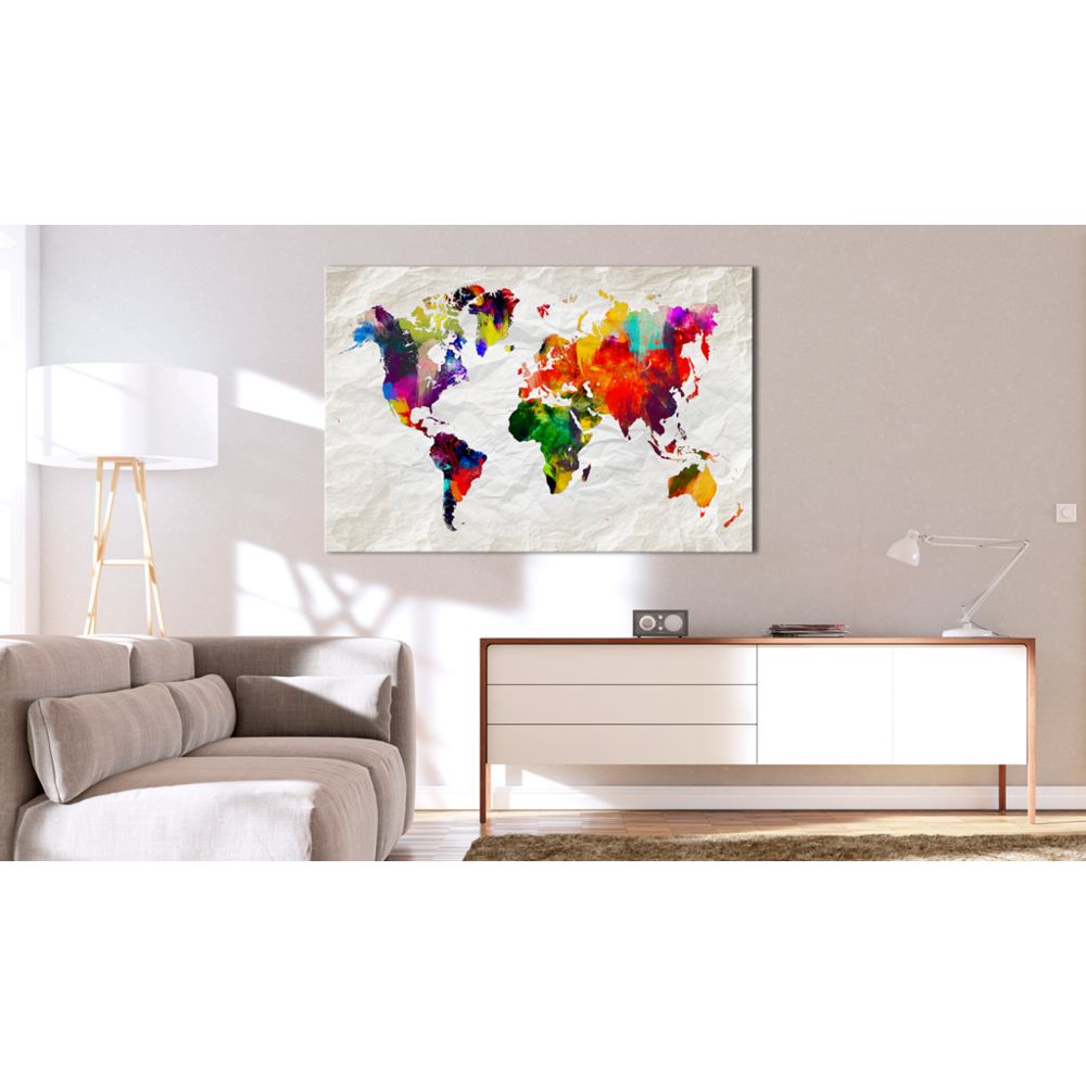 marque generique - 90x60 Tableau Cartes du monde Contemporain World Map: Rainbow Madness - Tableaux, peintures