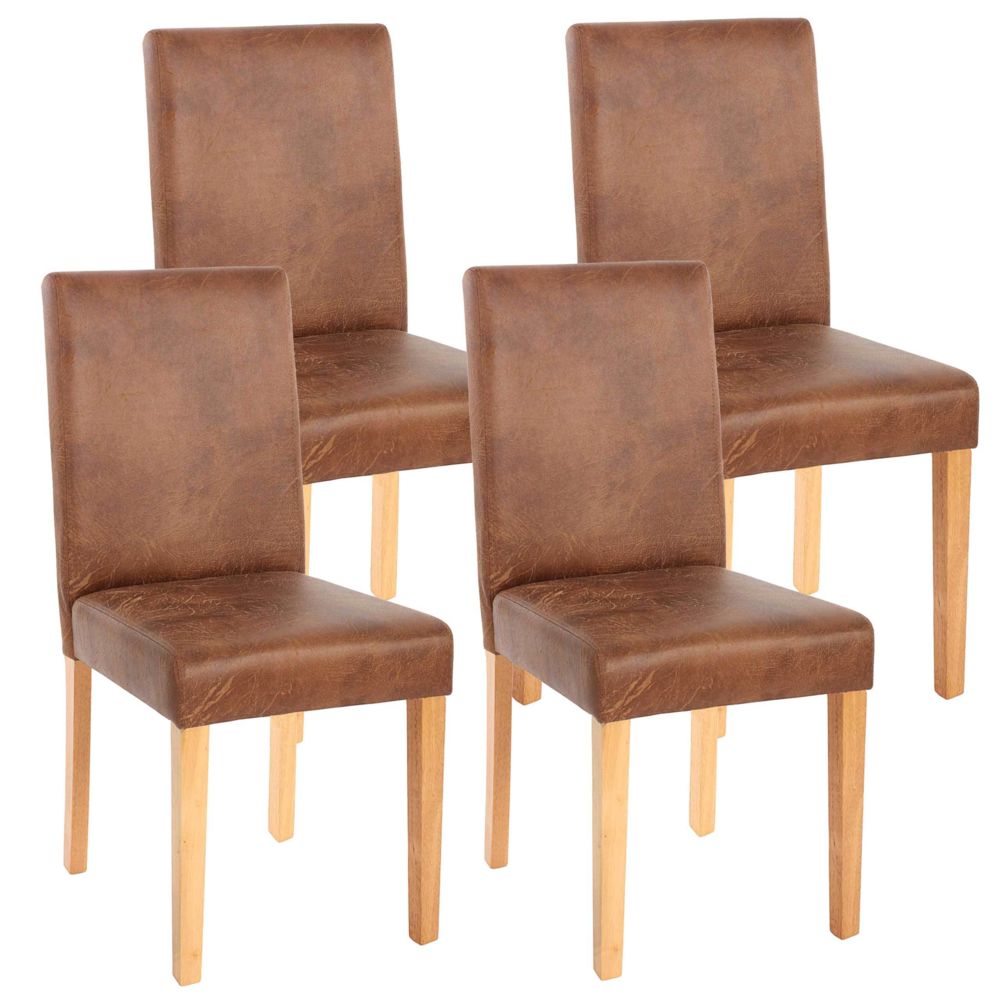 Mendler - 4x chaise de séjour Littau, fauteuil ~ tissu, aspect daim marron, pieds clairs - Chaises