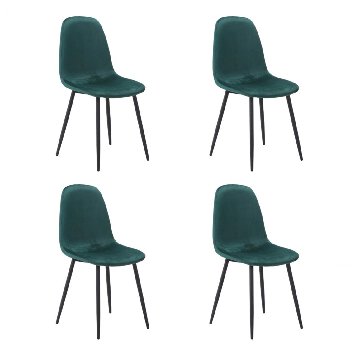 Hucoco - FOKZ - Lot de 4 chaises style scandinave - 86x44x39 cm - Tissu velouté - Pieds robustes en métal - Vert - Chaises