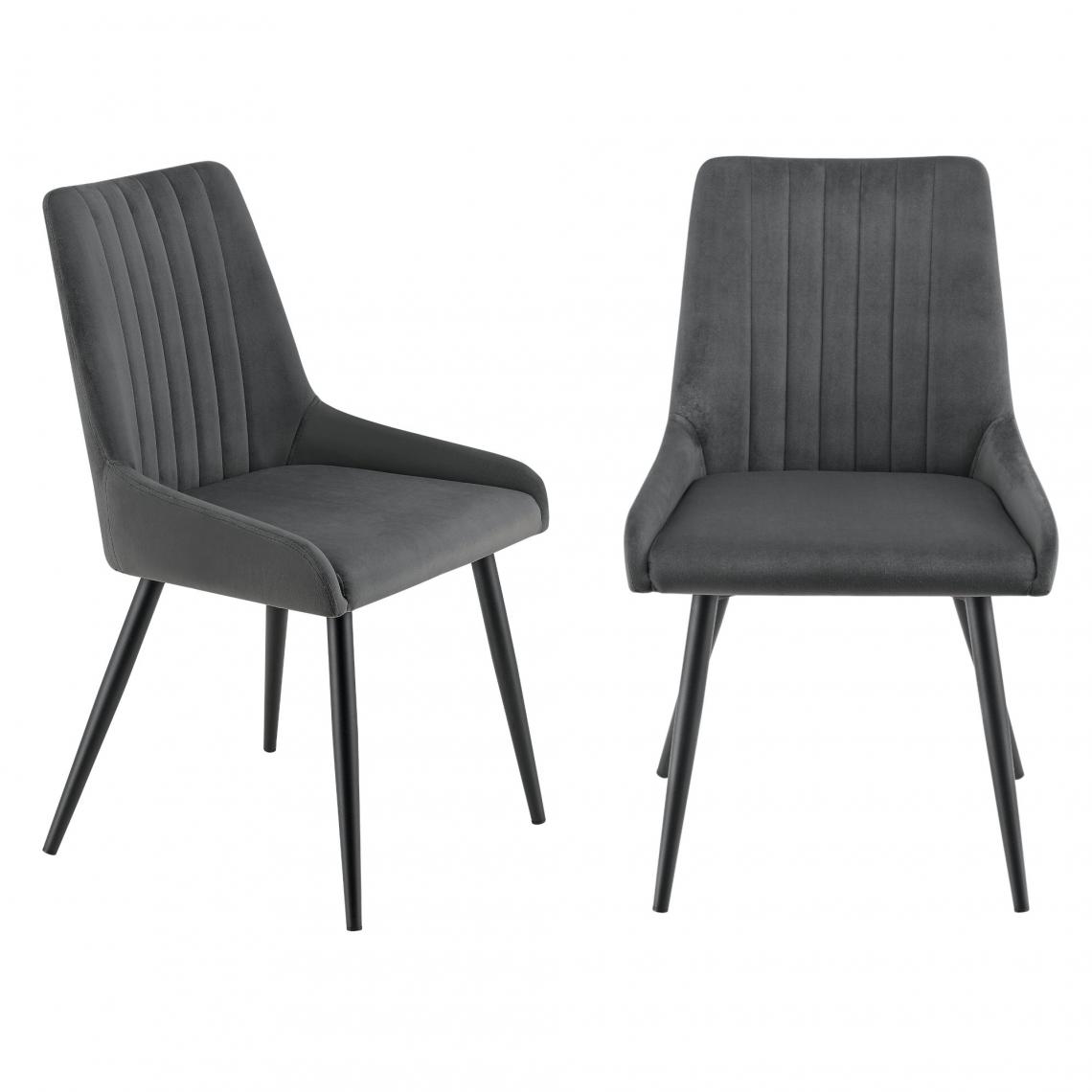 Helloshop26 - Lot de 2 chaises sièges salle à manger pieds robustes acier velours gris foncé noir 03_0005749 - Chaises