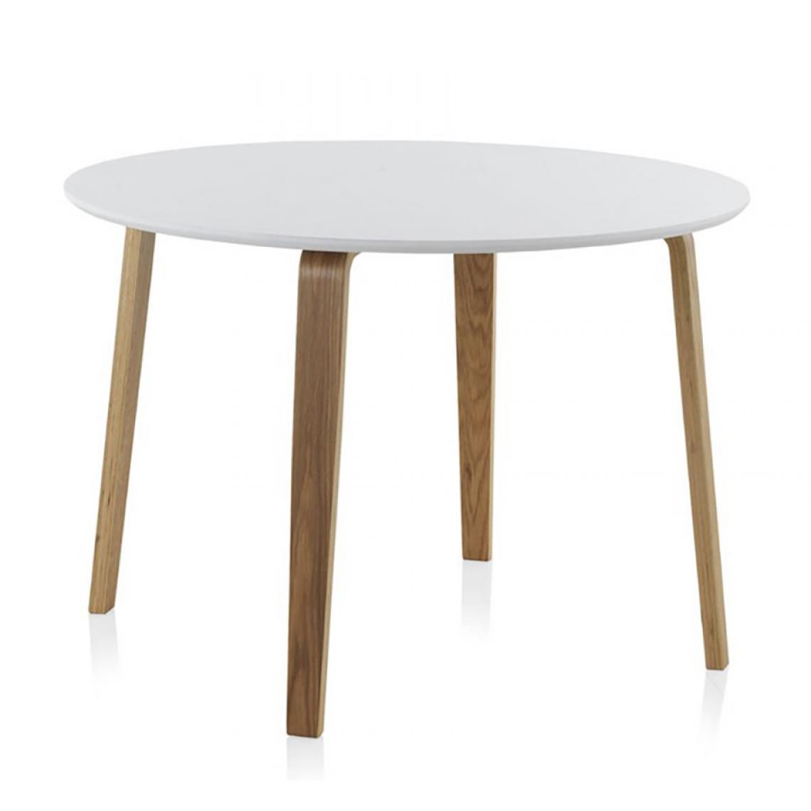 Pegane - Table ronde avec plateau en MDF blanc mat et pieds en chêne naturel -Ø 110 x Hauteur 75 cm - Tables à manger