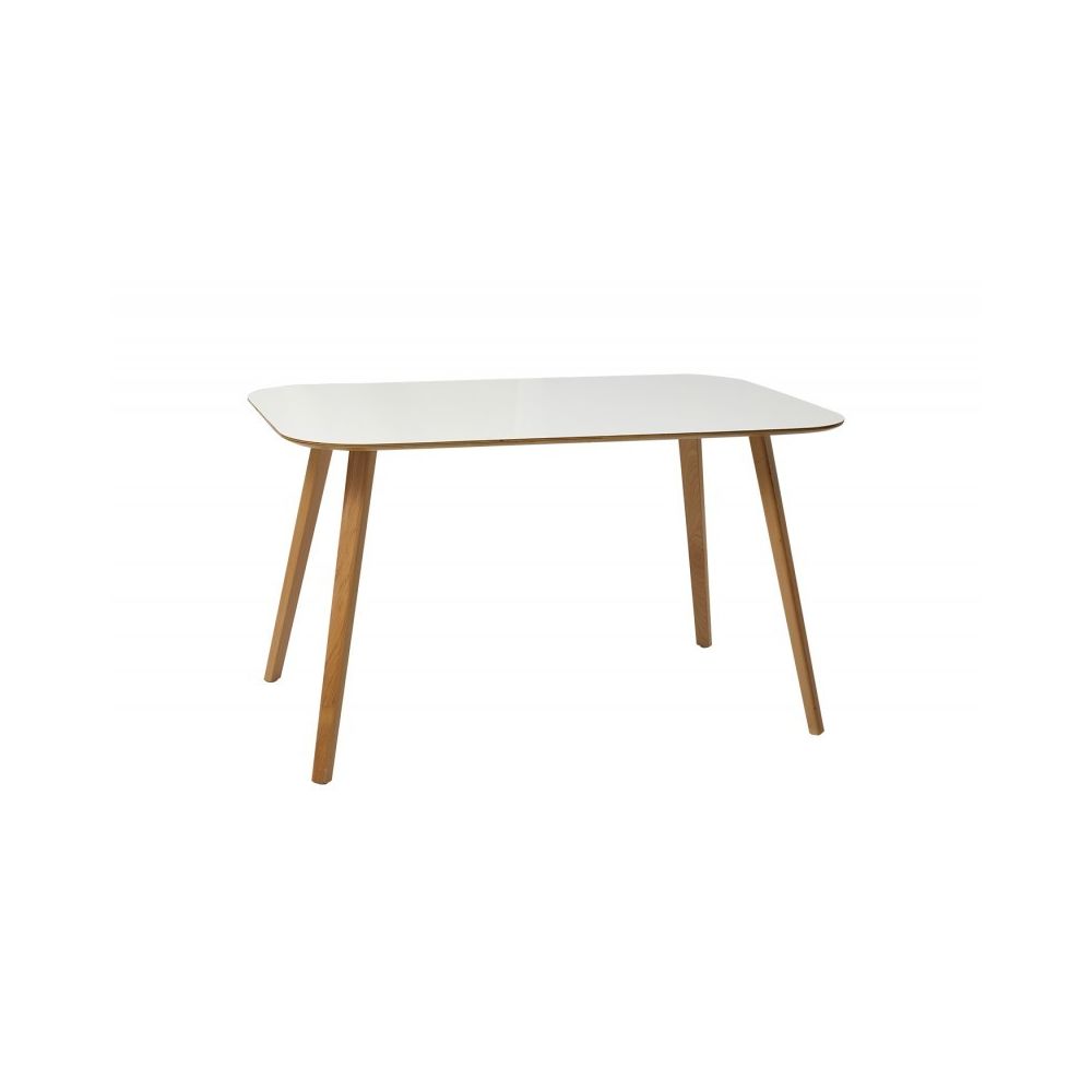Meubletmoi - Table rectangulaire 130 cm plateau blanc avec pieds en bois - JUNE - Tables à manger