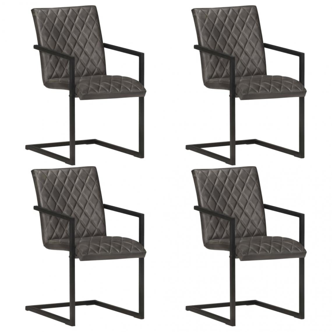 Decoshop26 - Lot de 4 chaises de salle à manger cuisine cantilever design rétro cuir véritable gris CDS021371 - Chaises