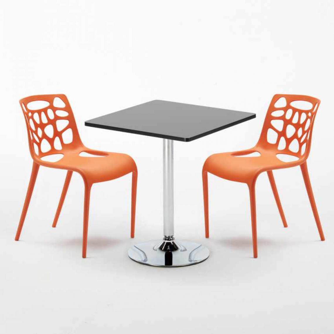 Ahd Amazing Home Design - Table Carrée Noire 70x70cm Avec 2 Chaises Colorées Set Intérieur Bar Café Gelateria Mojito, Couleur: Orange - Tables à manger