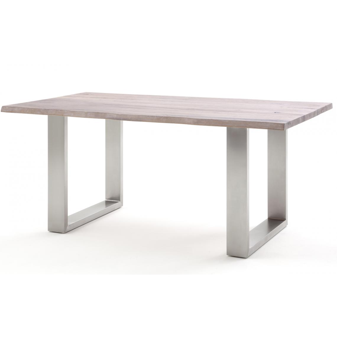 Pegane - Table à manger / table diner en chêne massif teinte chaulé - L.220 x H.77 x P.100 cm -PEGANE- - Tables à manger