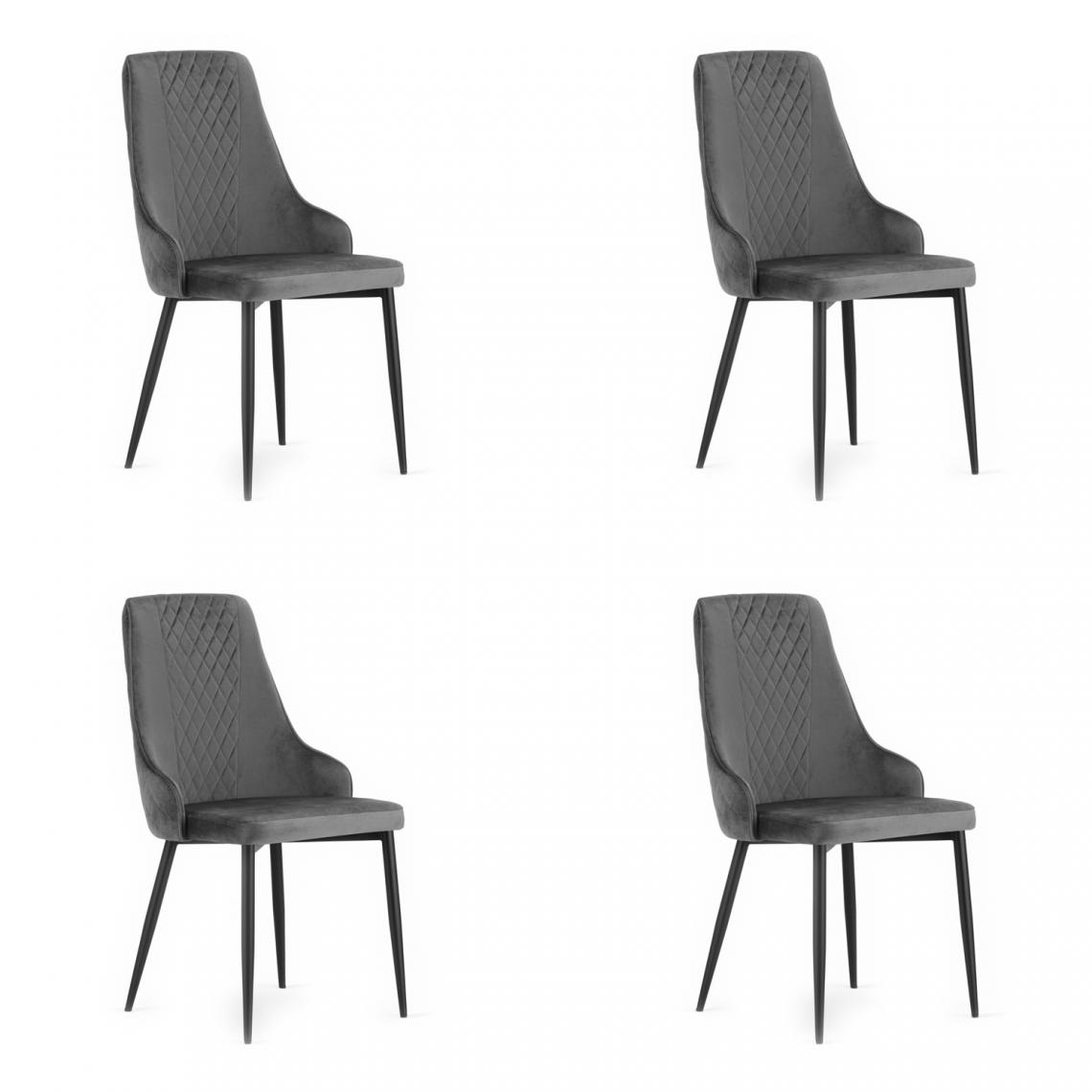 Hucoco - MAKRY - Lot de 4 chaises style moderne salon/salle à manger - 91x57.5x49.5 cm - Chaise en velours - Gris - Chaises