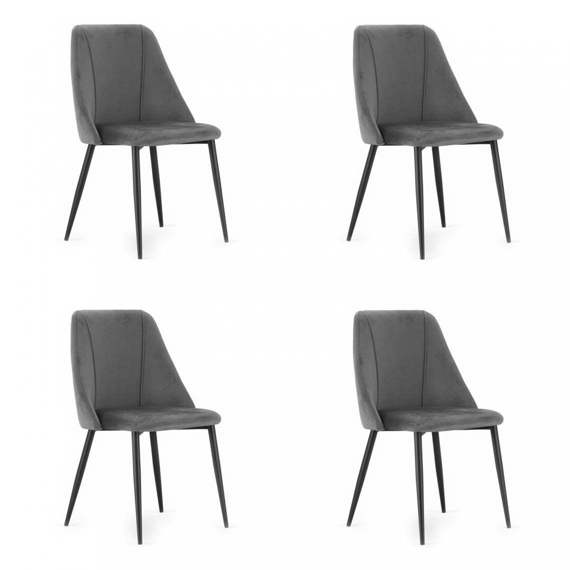 Hucoco - LATIMA - Lot de 4 chaises de salle à manger - 83.5x53x51 cm - Chaise en velours style glamour - Gris - Chaises