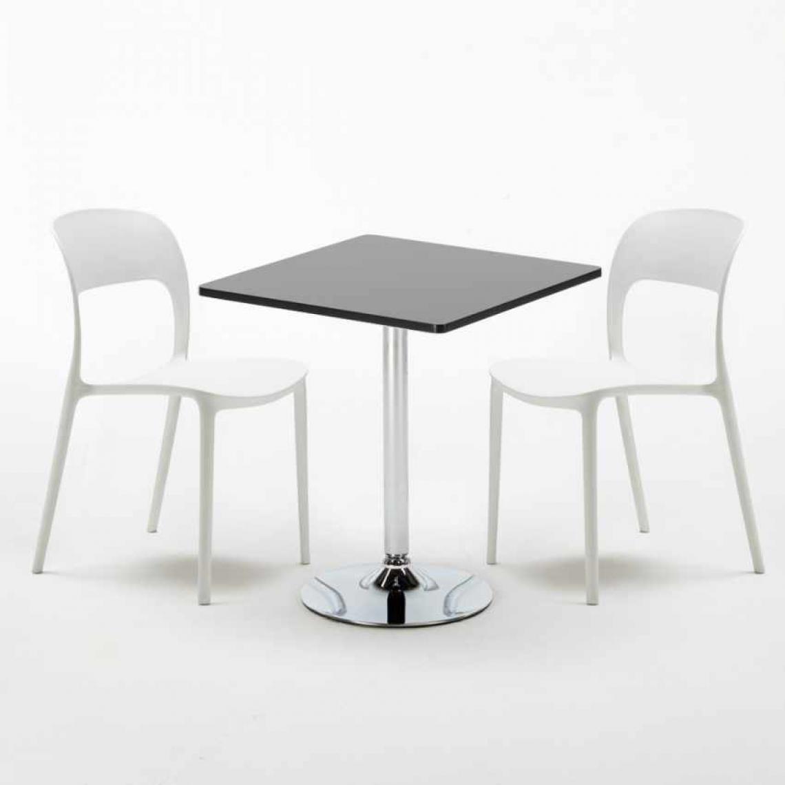 Ahd Amazing Home Design - Table Carrée Noire 70x70cm Avec 2 Chaises Colorées Set Intérieur Bar Café Restaurant Mojito, Couleur: Blanc - Tables à manger