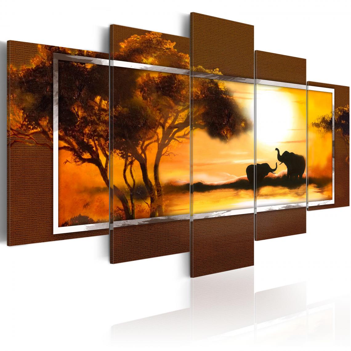 Decoshop26 - Tableau sur toile en 5 panneaux décoration murale image imprimée cadre en bois à suspendre Rendez-vous à la Savane 200x100 cm 11_0007684 - Tableaux, peintures