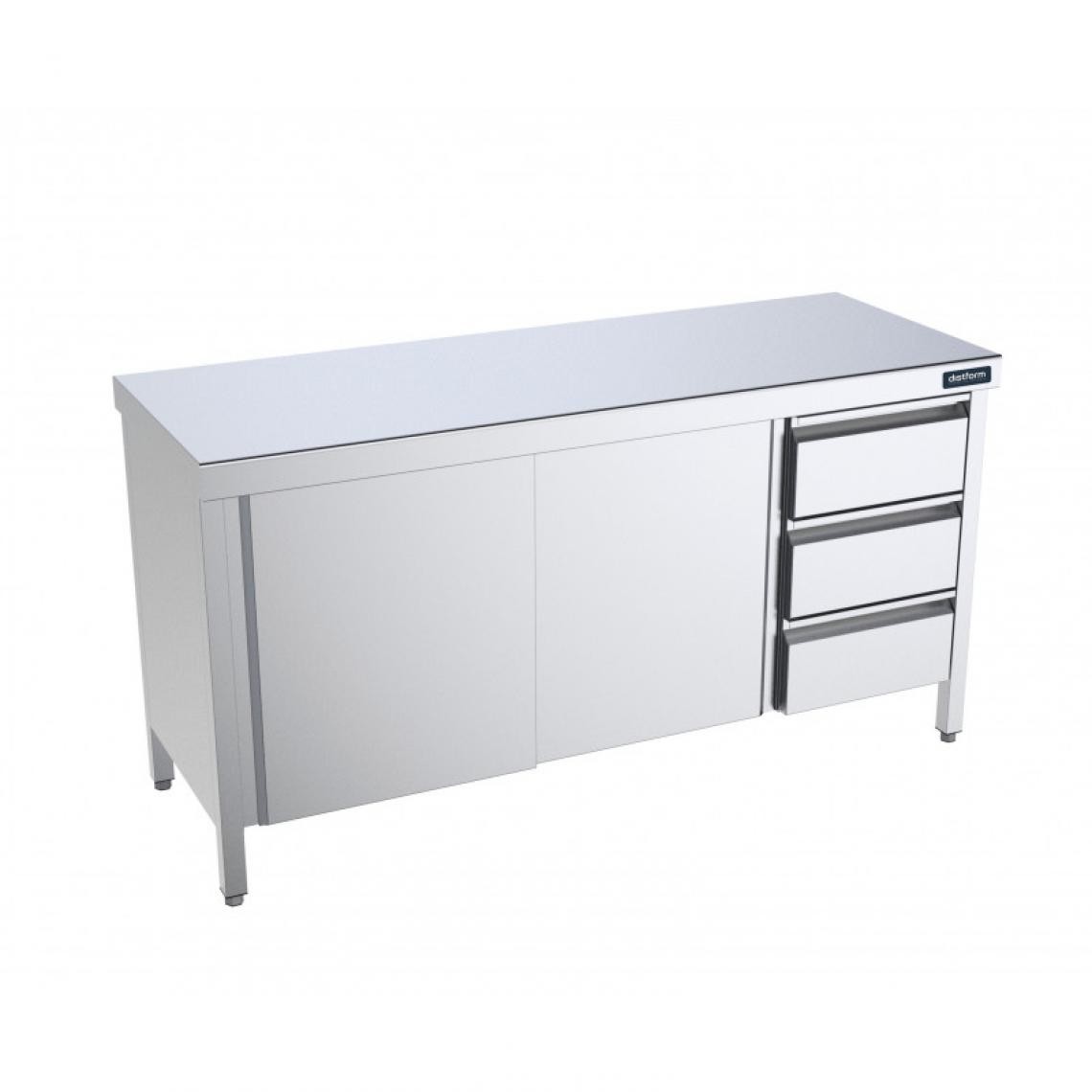 DISTFORM - Table Inox centrale avec portes coulissantes et tiroirs à droite - Gamme 600 - Distform - Acier inoxydable2200x600 - Tables à manger