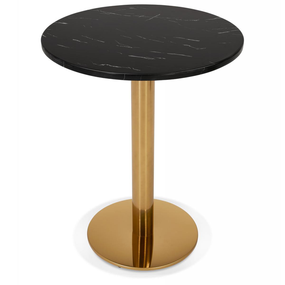 Alterego - Petite table bistrot ronde 'BATIGNOL' en pierre noire effet marbre et pied en métal doré - Ø 60 cm - Tables à manger