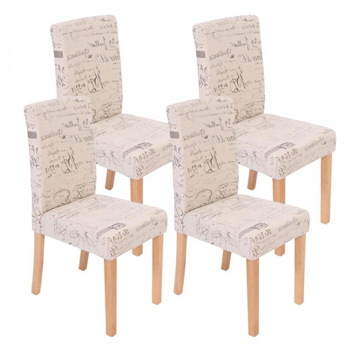 Decoshop26 - Lot de 4 chaises de salle à manger en tissu crème imprimé pieds clairs CDS04129 - Chaises