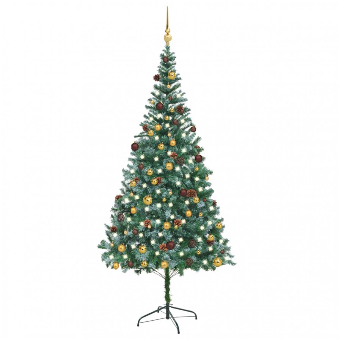 Wottes - (Arbre de Noël artificiel LED et boules et pommes de pin 210 cm) - Sapin de Noël