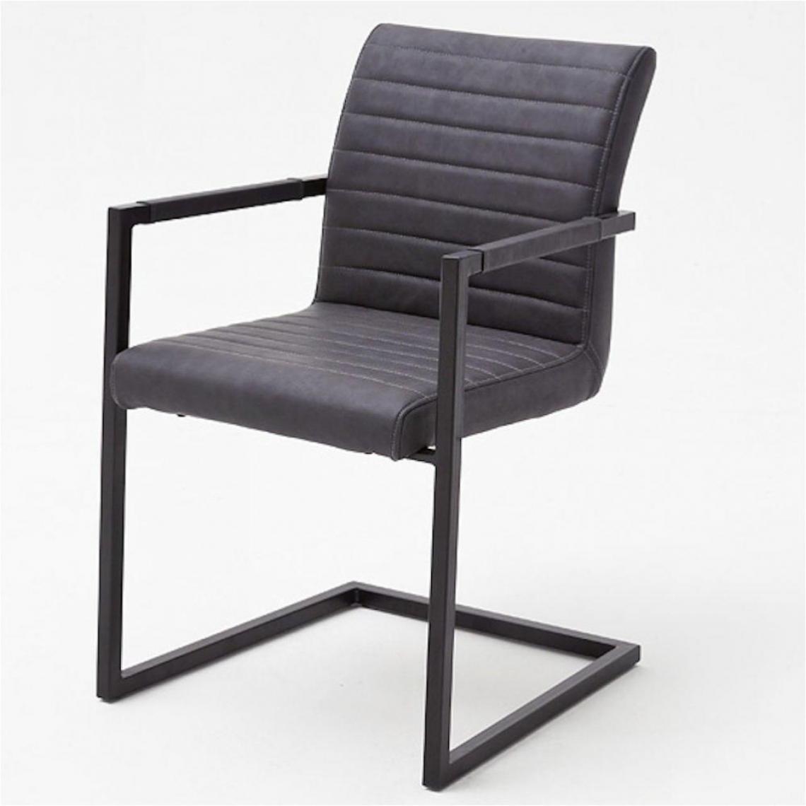 Inside 75 - Lot de 4 chaises KERRY tissu gris couture horizontale avec piètement tube carré métal noir mat avec accoudoirs - Chaises