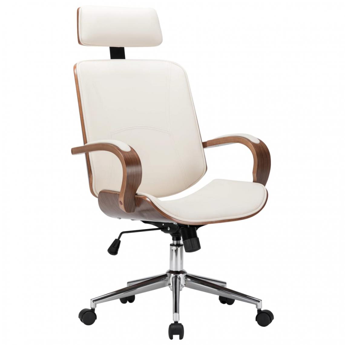 Chunhelife - Chaise de bureau avec appuie-tête Crème Similicuir et bois - Chaises