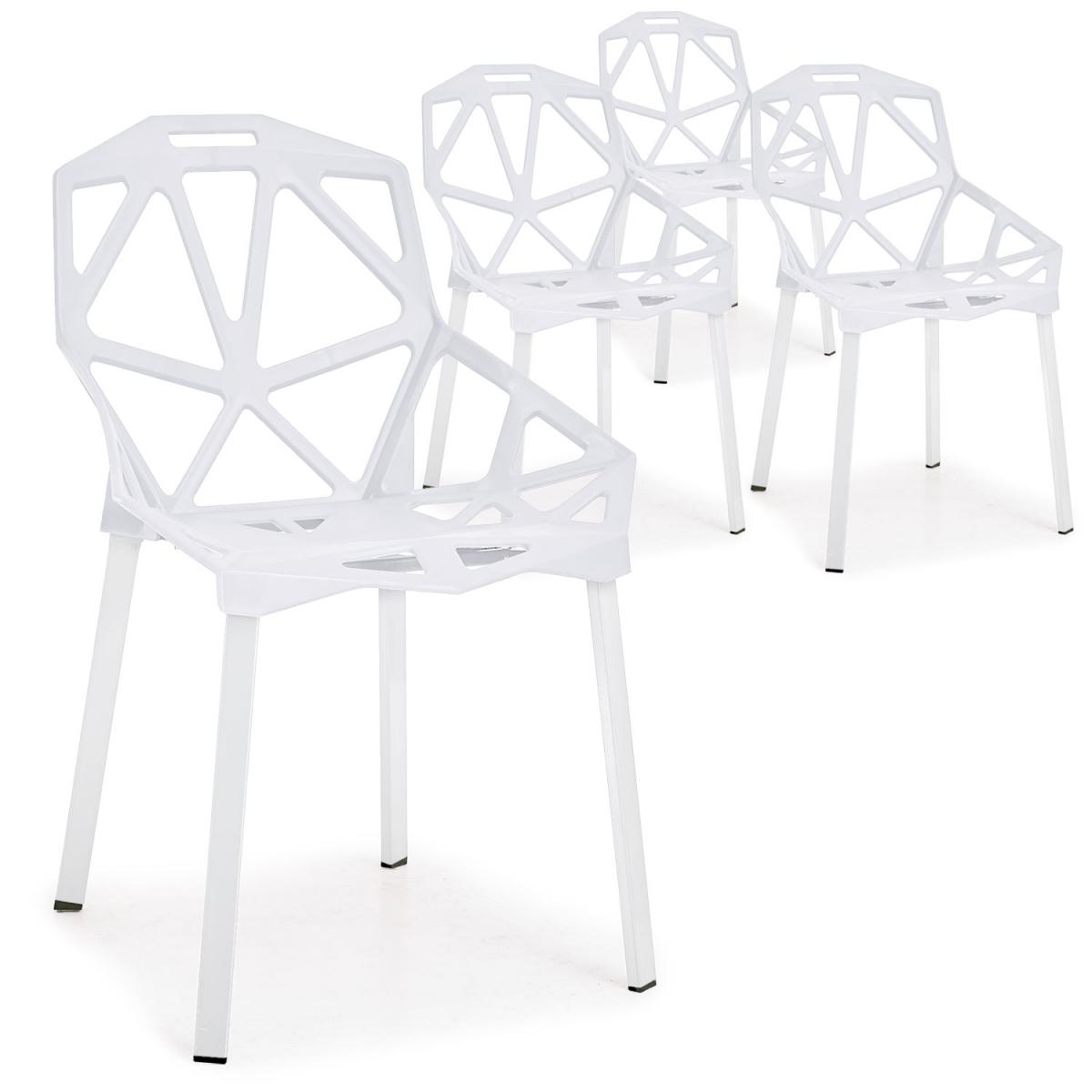 MENZZO - Lot de 4 chaises dossier toile d'araignée Spider Blanc - Chaises