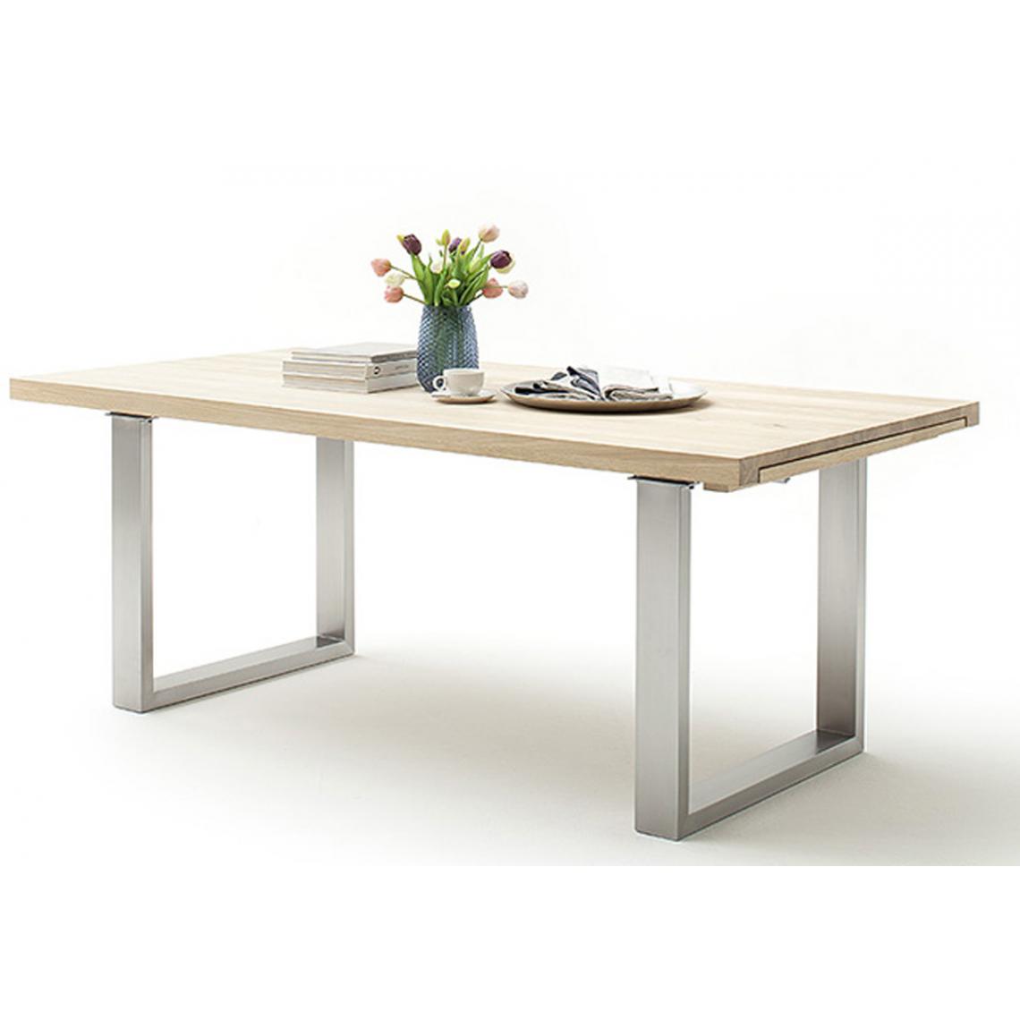 Pegane - Table à manger extensible en chêne blanchi massif huilé / acier - L.220-320 x H.77 x P.100 cm - Tables à manger