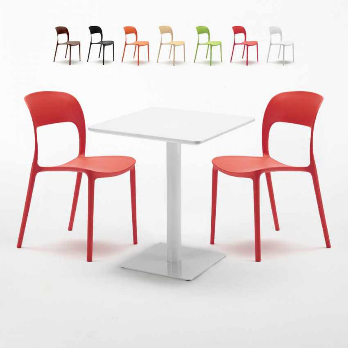 Ahd Amazing Home Design - Table carrée 60x60 blanche avec 2 chaises colorées Restaurant Lemon, Couleur: Rouge - Tables à manger