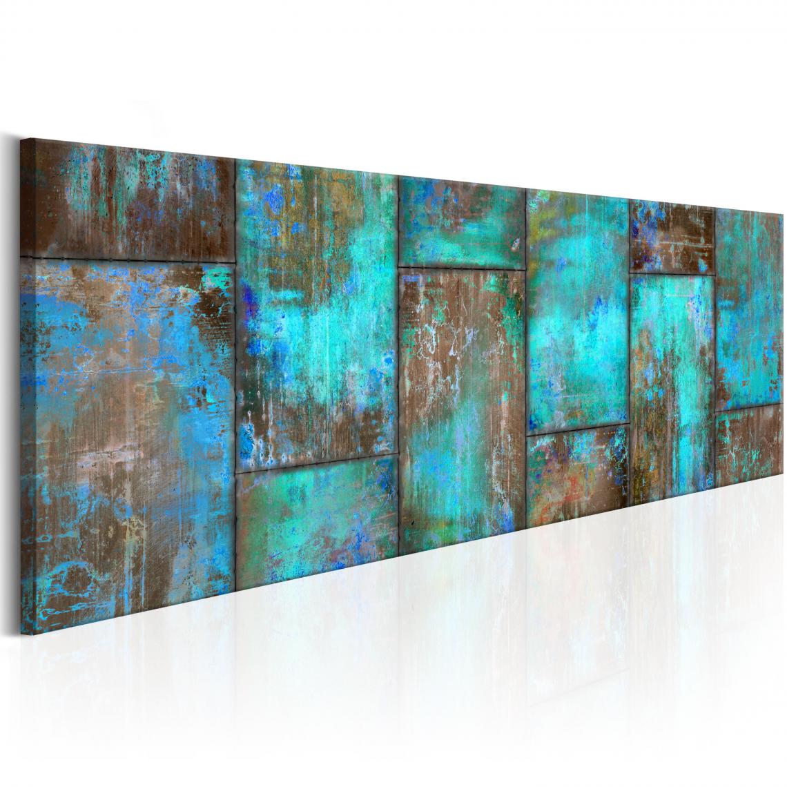 Decoshop26 - Tableau sur toile décoration murale image imprimée cadre en bois à suspendre Mosaïque en métal : Bleu 120x40 cm 11_0001840 - Tableaux, peintures