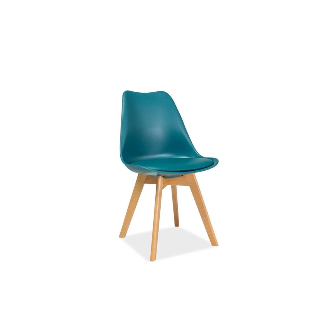 Ac-Deco - Chaise - Kris - 49 x 41 x 83 cm - Cadre en bois couleur hêtre - Bleu - Chaises