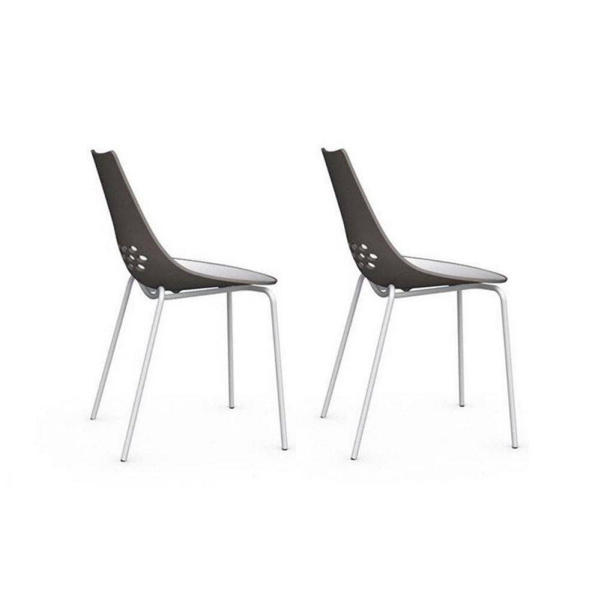 Inside 75 - Lot de 2 chaises design JAM piétement laqué blanc assise blanche et grège - Chaises