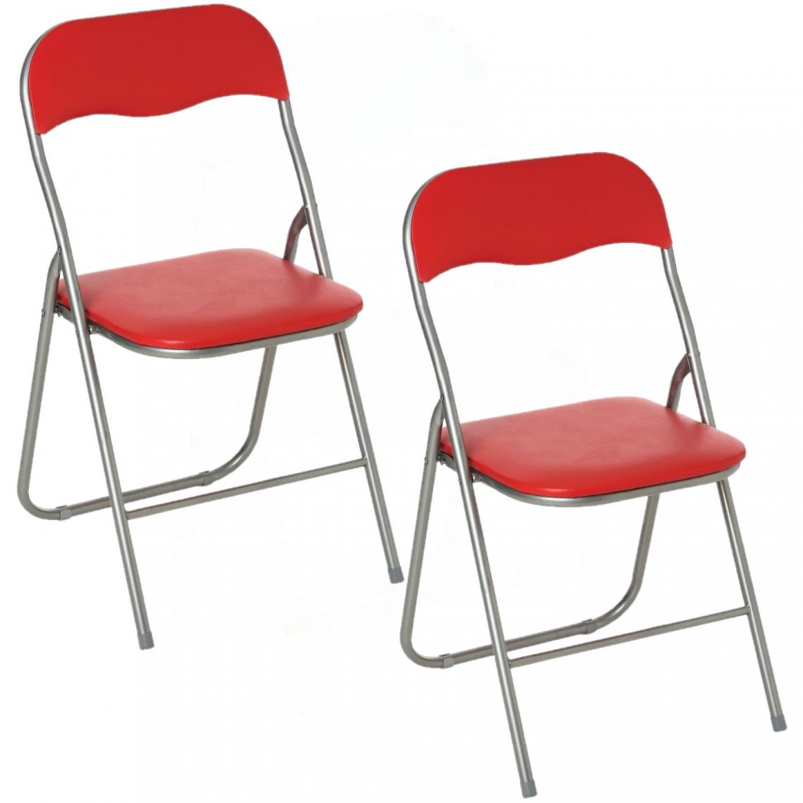 Toilinux - Lot de 2 Chaises pliantes en PVC - Rouge - Chaises