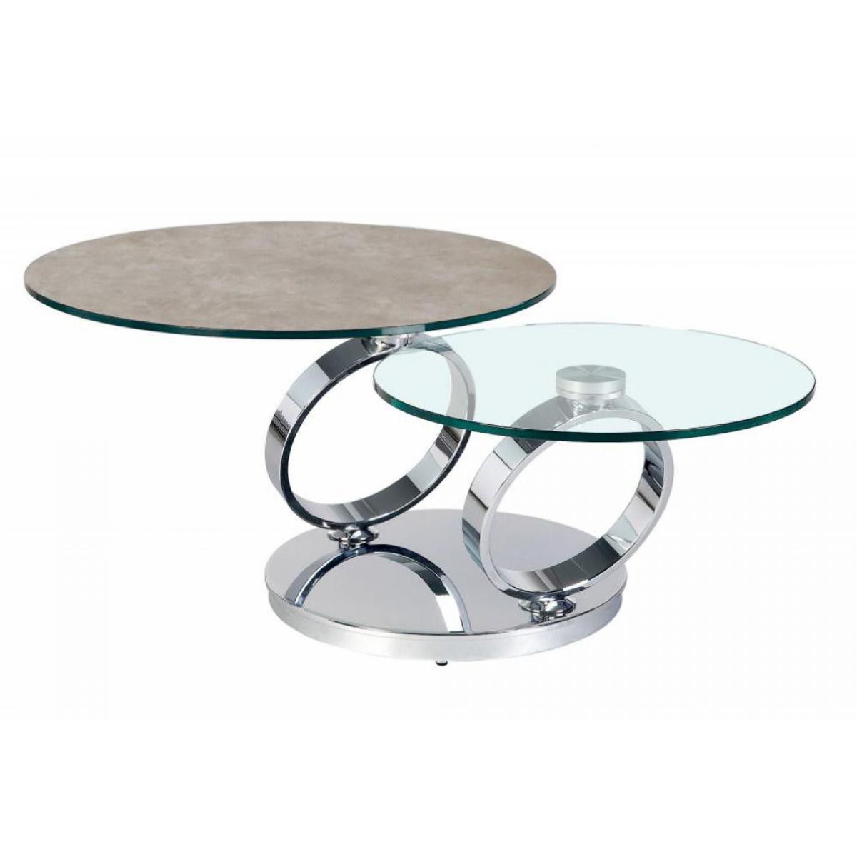 Inside 75 - Table OLYMPE à plateaux pivotants en verre et céramique GRIS - Tables à manger