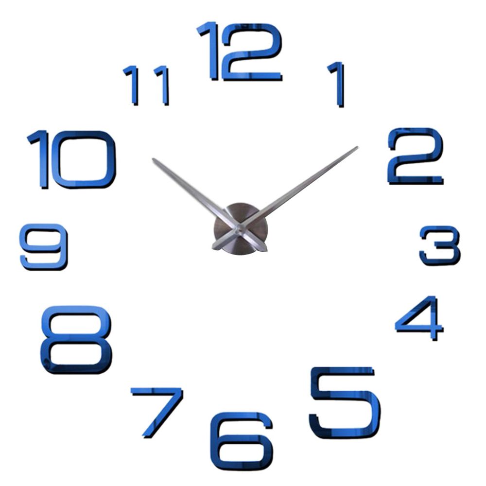 marque generique - diy grande horloge murale acrylique 3d autocollants horloge décor à la maison amovible bleu - Horloges, pendules