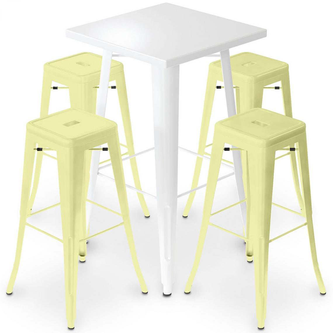 Iconik Interior - Table de bar blanche + 4 tabourets de bar en acier mat Set Bistrot Stylix Design Industriel - Nouvelle édition Jaune pâle - Chaises