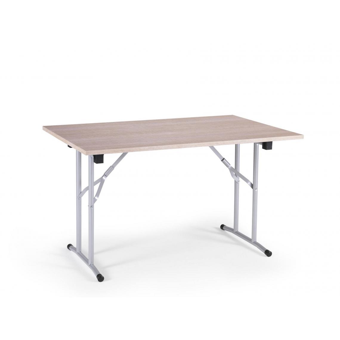 Alter - Table de camping avec pieds pliants en metal, 100% Made in Italy, Table d'exterieur moderne, 125x75h80 cm, couleur Chene et Gris - Tables à manger