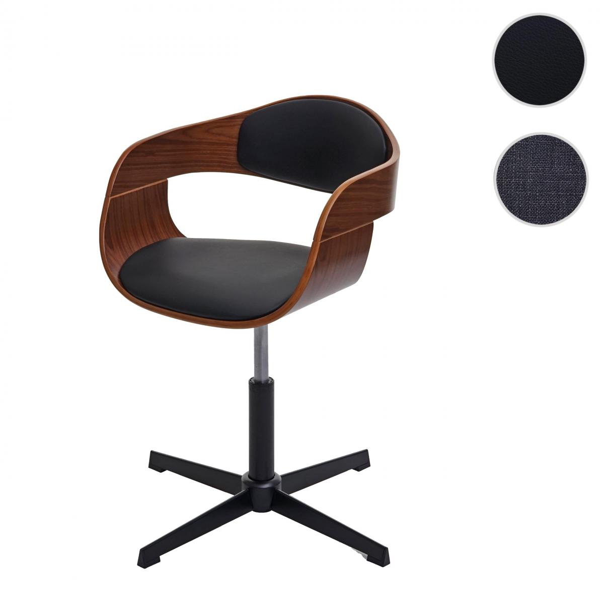 Mendler - Chaise de salle à manger HWC-H46, réglable en hauteur, rotatif, bois courbé ~ aspect noyer, similicuir noir - Chaises