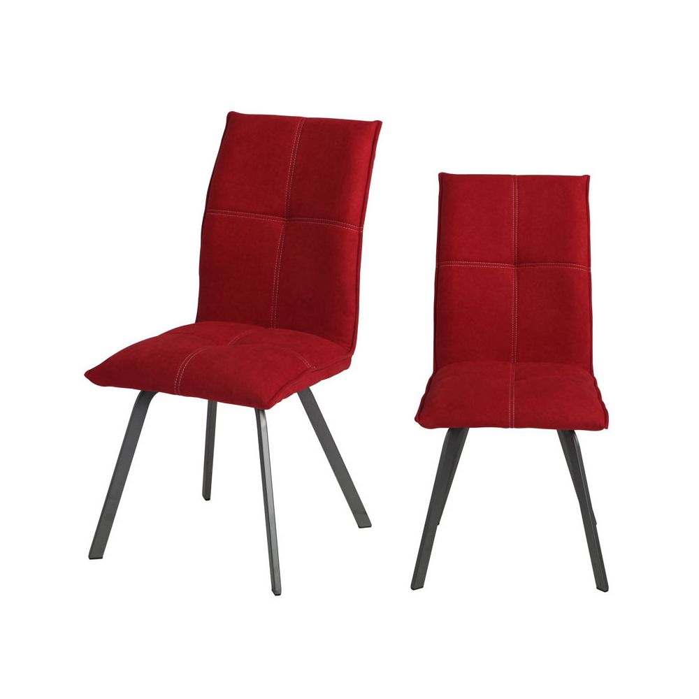 Tousmesmeubles - Duo de Chaises Métal/Tissu rouge - FRESNO - Chaises
