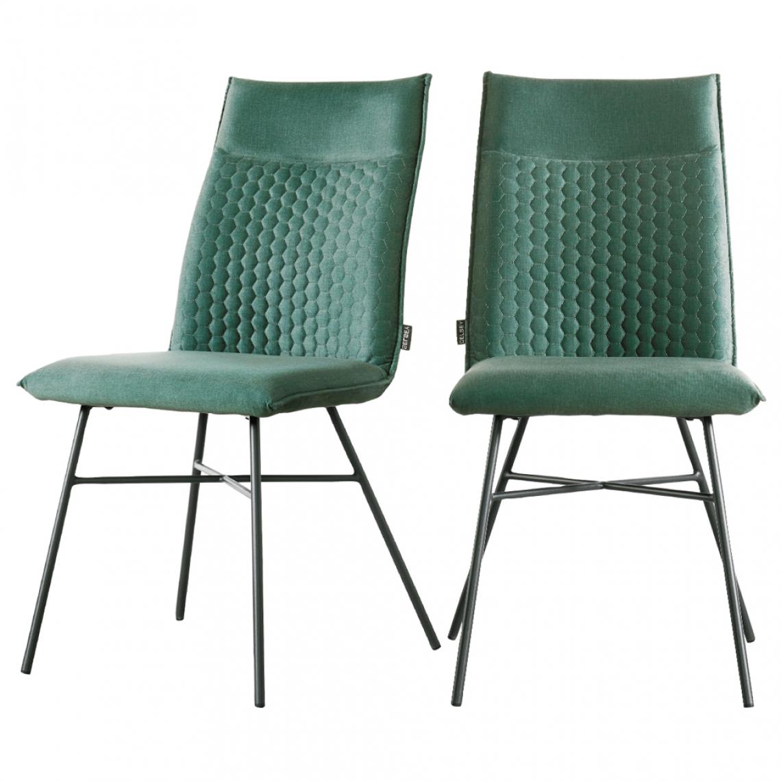 Selsey - Lot de 2 chaises - CARLYN - matelassées - vert foncé - pieds en métal - Chaises