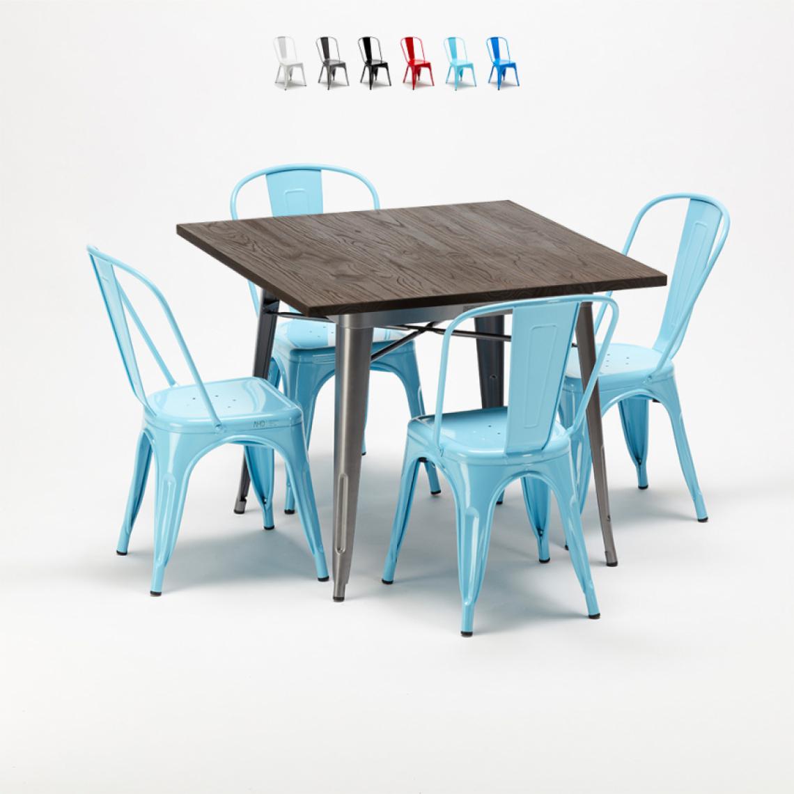 Ahd Amazing Home Design - Ensemble table carrée et chaises en métal design Tolix industrial Jamaica, Couleur: Turquoise - Tables à manger