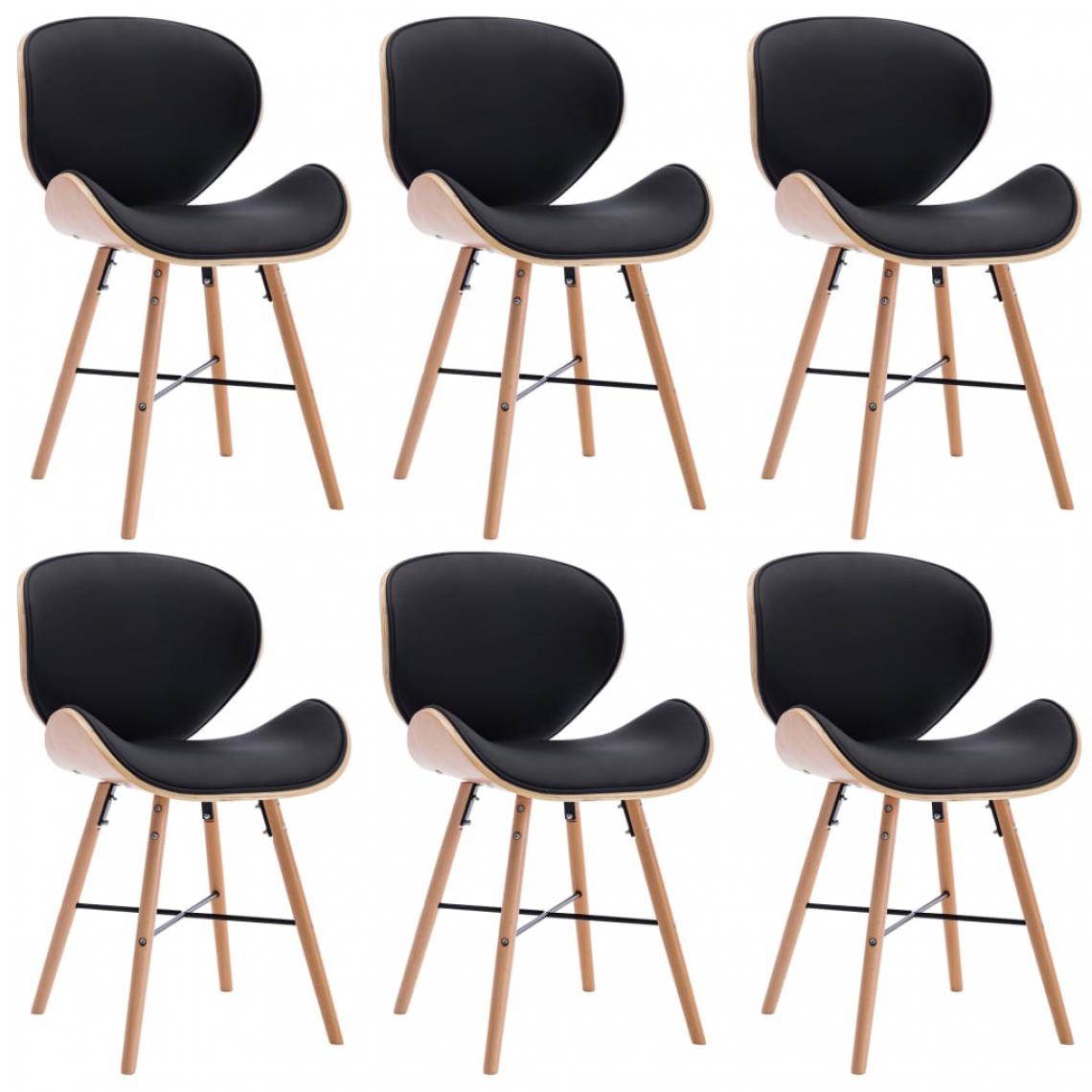 Icaverne - Splendide Fauteuils et chaises gamme Tegucigalpa Chaises de salle à manger 6 pcs Noir Similicuir et bois courbé - Chaises