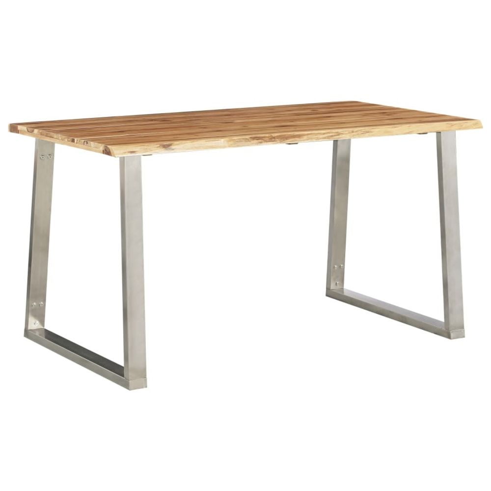 marque generique - Joli Tables ligne Suva Table à dîner 140x80x75 cm Bois d'acacia et acier inoxydable - Tables à manger