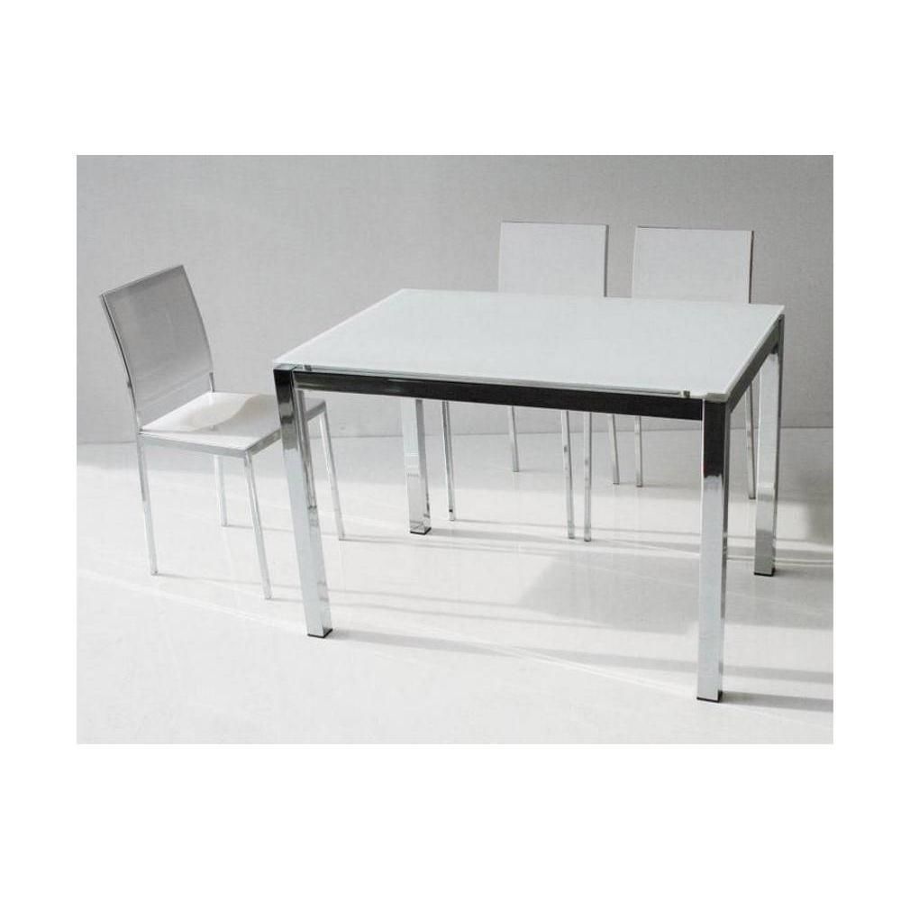 Inside 75 - Table repas extensible MAJESTIC 130 x 80 cm en verre blanc et aluminium chrome - Tables à manger