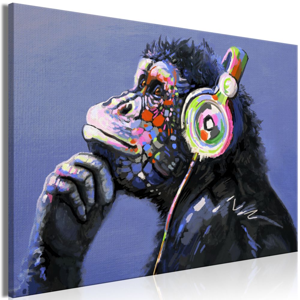 Bimago - Tableau - Musical Monkey (1 Part) Wide - Décoration, image, art | Animaux divers | - Tableaux, peintures