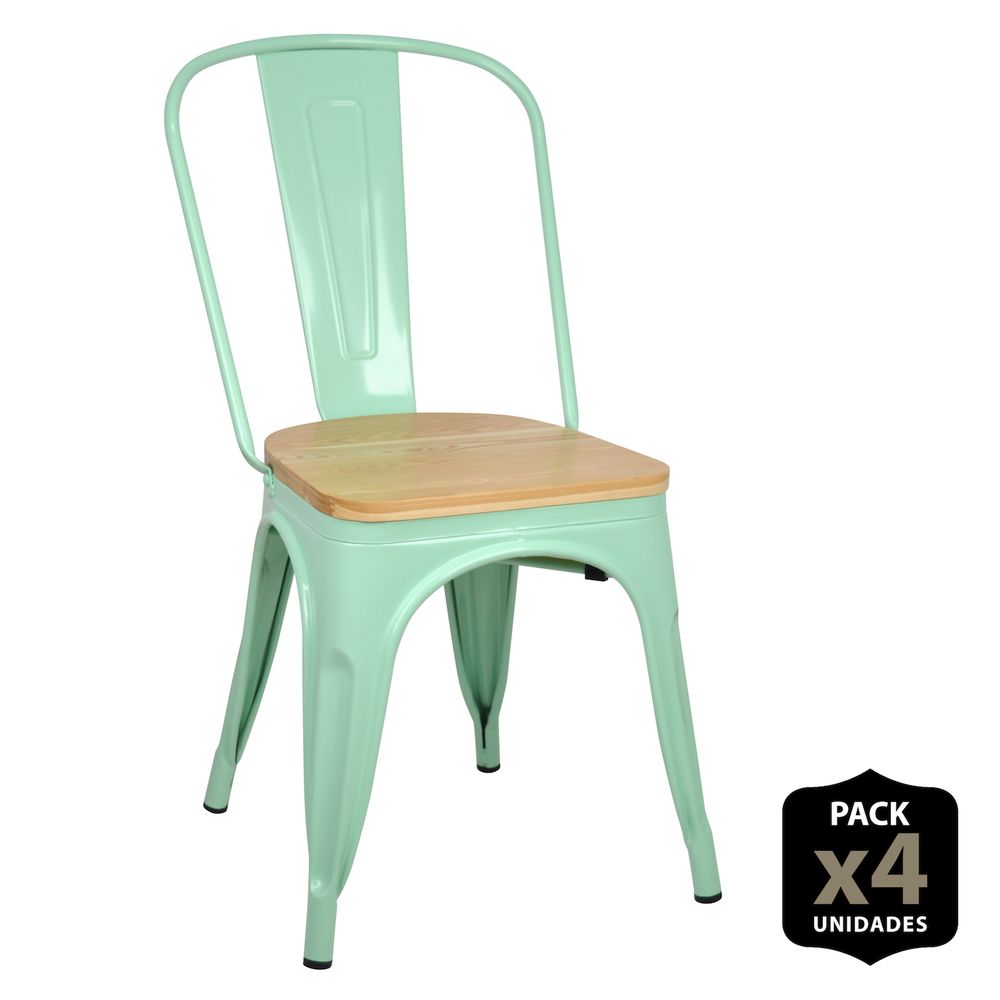 Ds Meubles - Lot de 4 chaises industriels Tulio Assise bois - 46x52x85cm. - Vert - Chaises