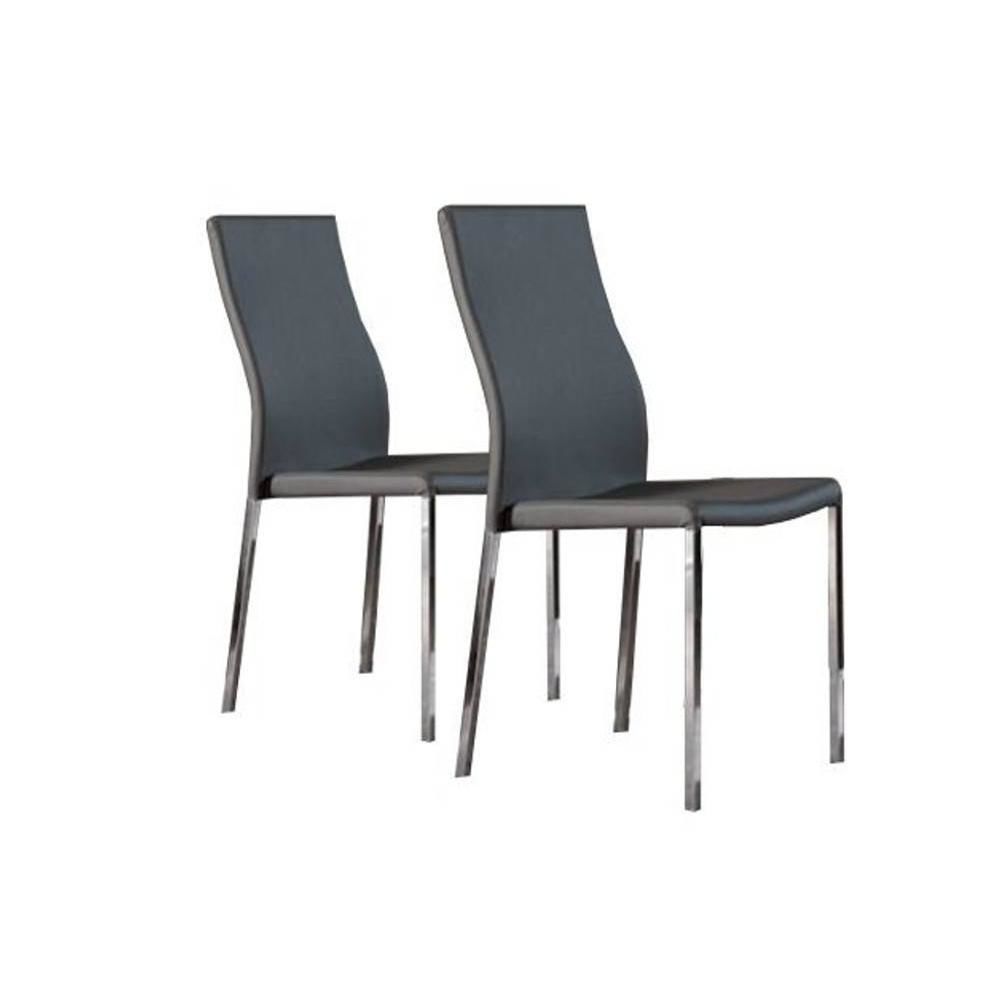 Inside 75 - Lot de 2 chaises design HELLEN polyuréthane façon cuir gris et acier chromé - Chaises