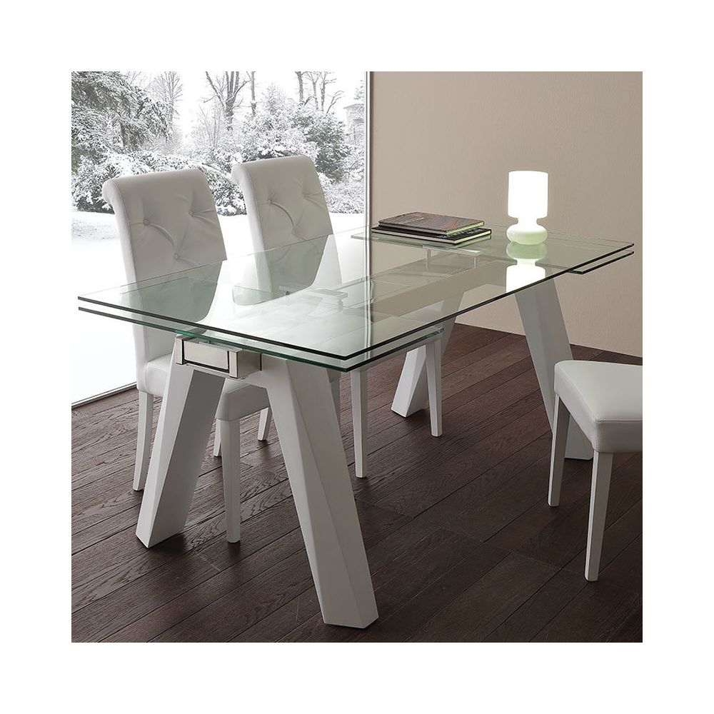Nouvomeuble - Table à manger extensible en verre et acier design CARLA - Tables à manger