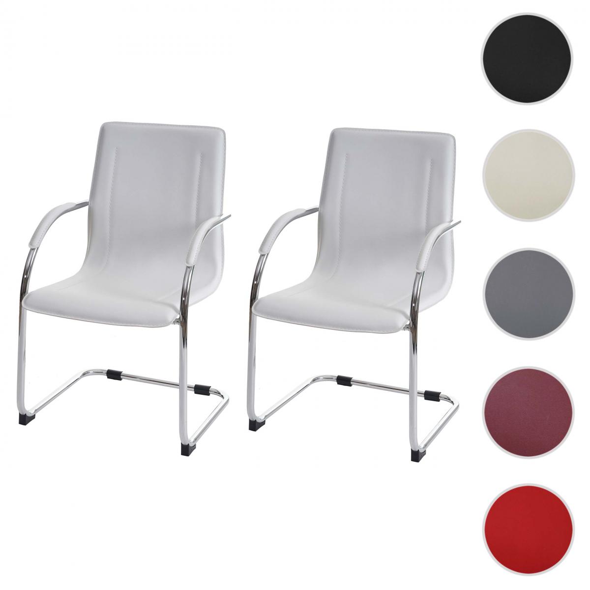 Mendler - 2x Chaise de salle à manger Samara, chaise cantilever, chaise de cuisine avec dossier, PVC acier  ~ blanc - Chaises