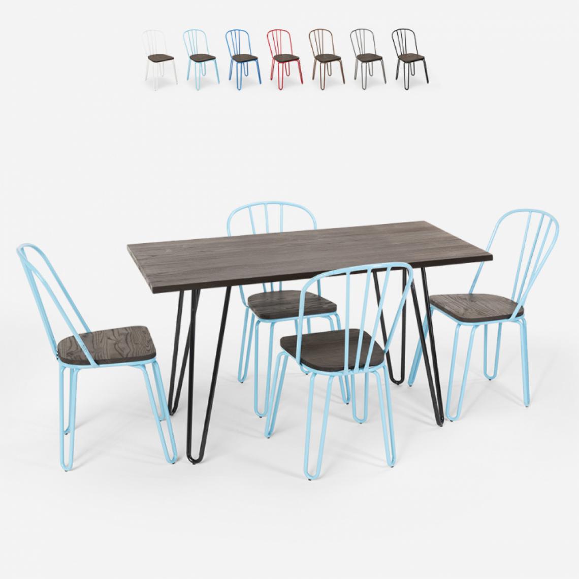 Ahd Amazing Home Design - Set de table rectangulaire 120x60 avec 4 chaises en bois et acier design industriel Tolix Magis, Couleur: Turquoise - Tables à manger