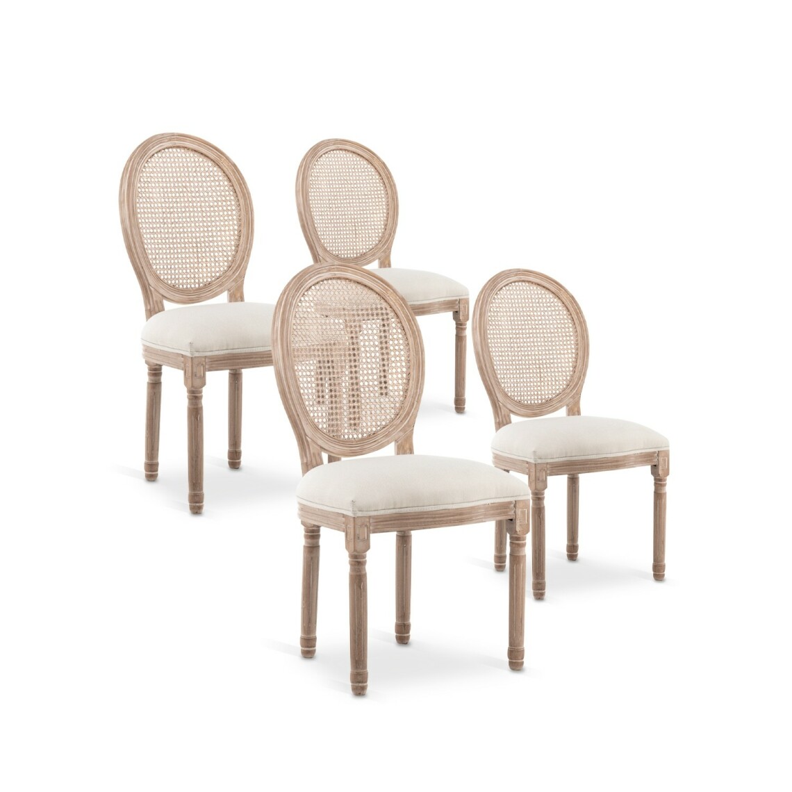 marque generique - Lot de 4 chaises médaillon Louis XVI Cannage Rotin tissu Beige - Chaises