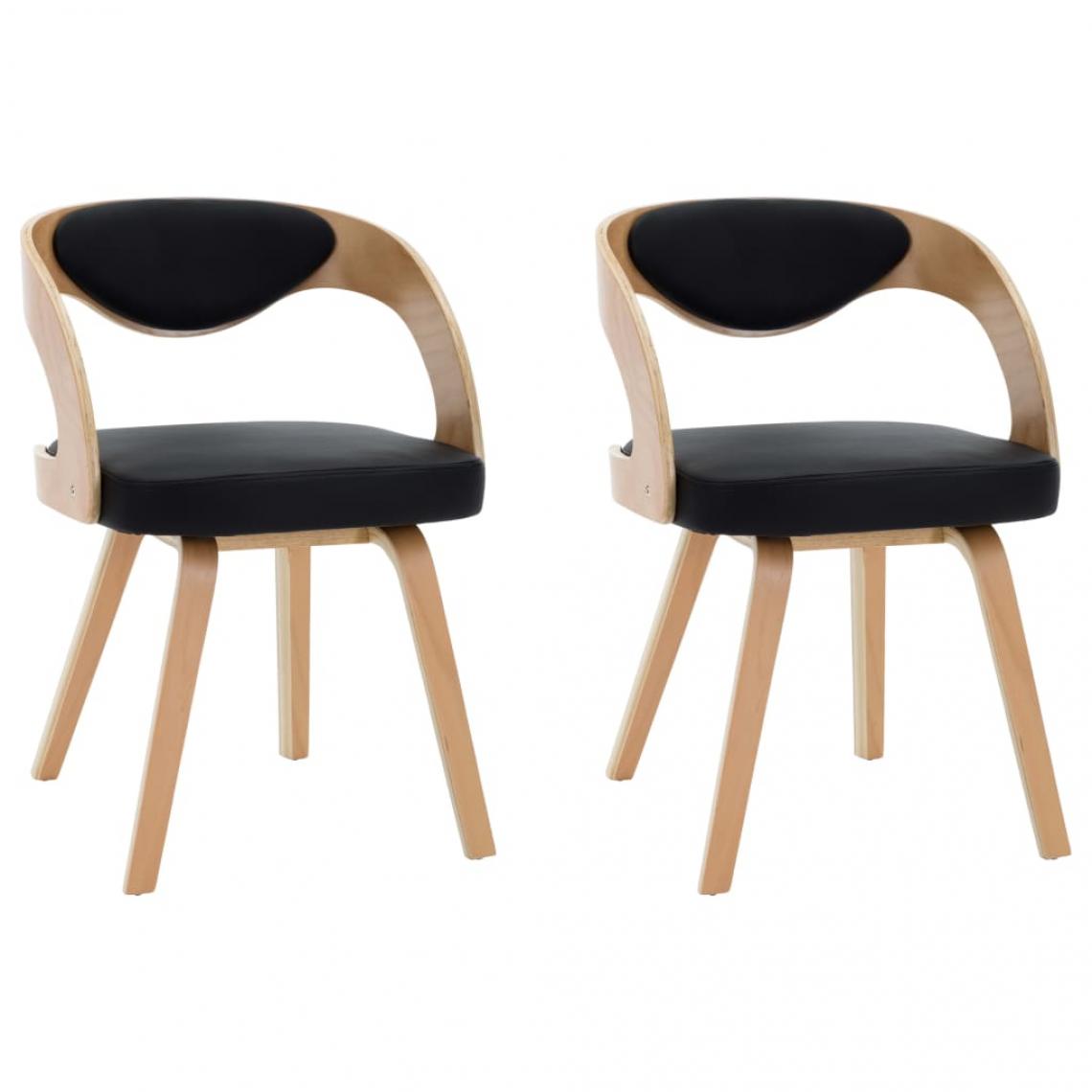 Decoshop26 - Lot de 2 chaises de salle à manger cuisine design intemporel bois courbé et similicuir noir CDS020796 - Chaises